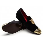 Black Velvet Gold Spikes Mens Loafers Prom Dress Shoes